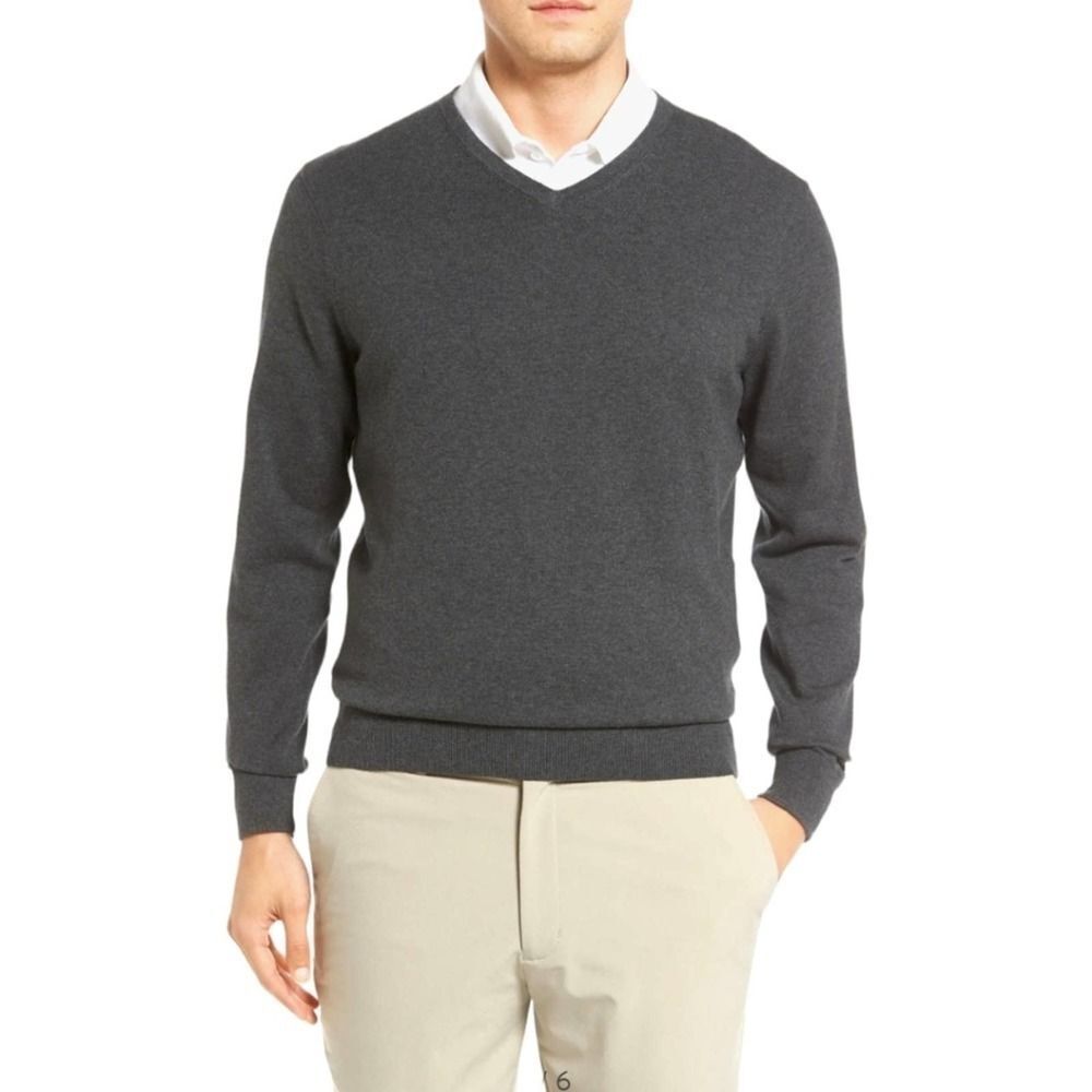 Cutter & Buck Lakemont Cotton Blend Mens V-Neck Pullover Grey Sweater Sz Small